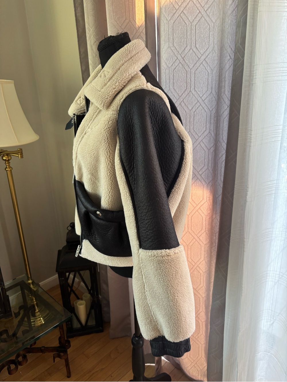 Blank NYC Cream & Black Teddy Aviator Jacket - Picture 5 of 12